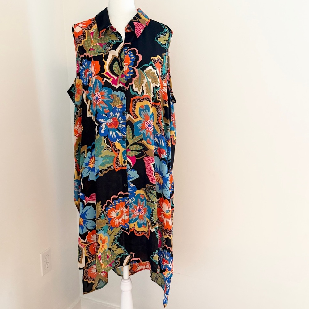 Spense Bold Colorful Sleeveless Shirt/ Dress 1X